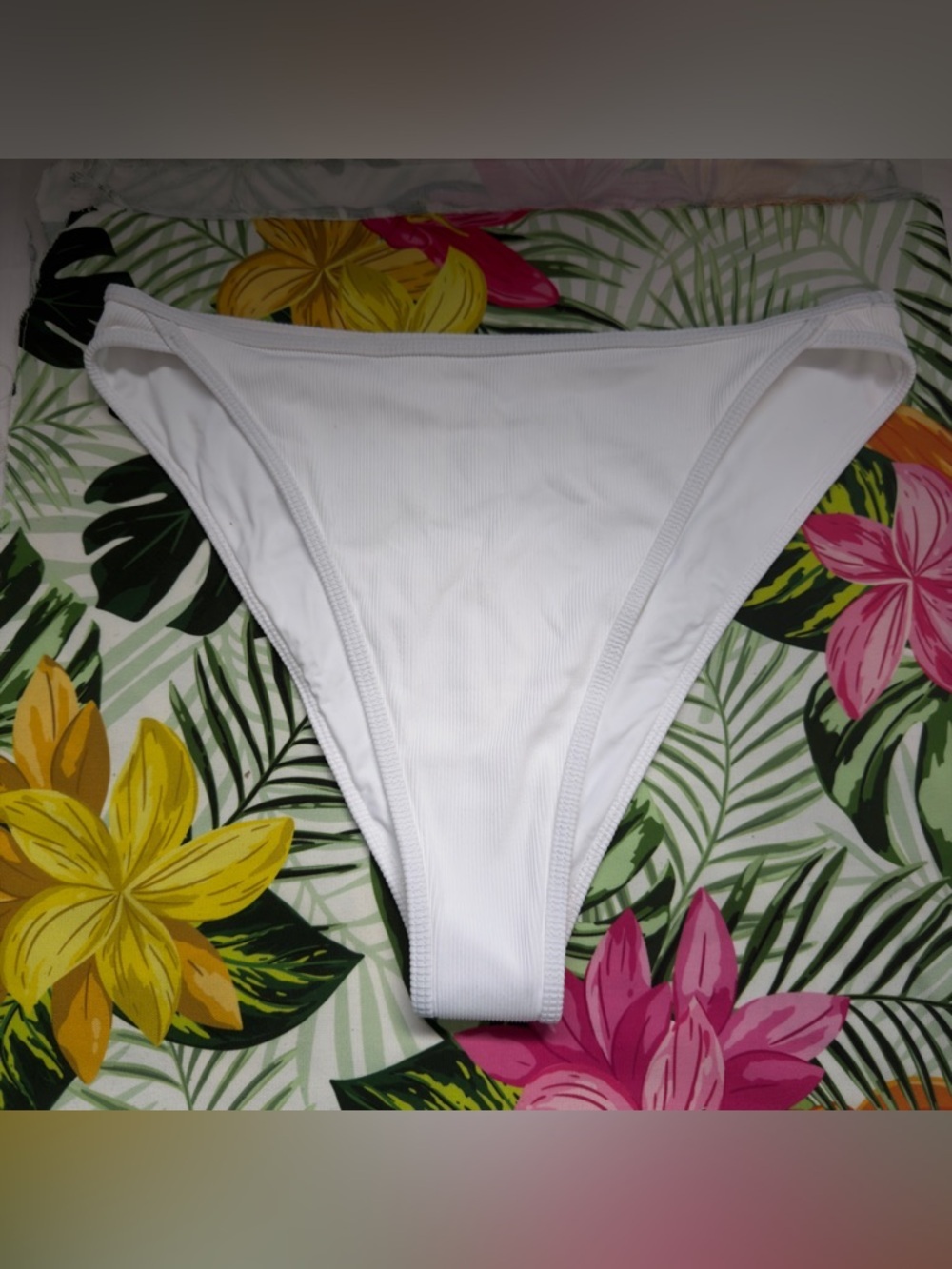 l*space White High-Cut Ribbed Bikini Bottom